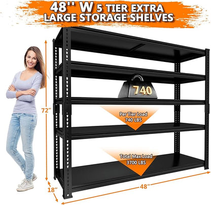 Storage Shelves Heavy Duty 3 PCS, 48"L x 18"W x 72"H Garage Storage Shelves Unit Loads 3700LBS, 5-tier Adjustable Metal Industrial Utility Shelf Rack for Kitchen, Laundry Room, Warehouse, Basement