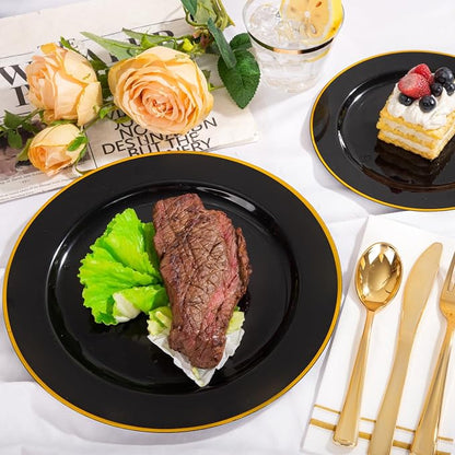 SUT 350-Piece Black and Gold Disposable Plates