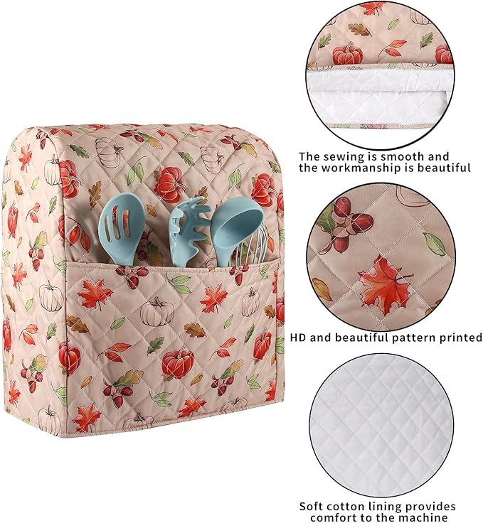 Kitchen Aid Mixer Cover,Mixer Cover with Maple Leaf Pumpkin Print Compatible With 5-8 Quart Kitchenaid Hamilton Mixers,Kitchen Aid Covers for Stand Mixer,Kitchen Aid Mixer Assecories,Fall Decor