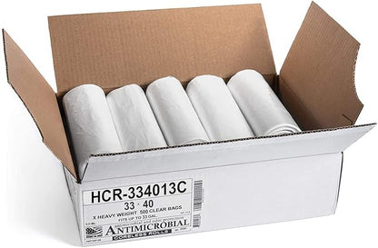 Aluf Plastics High Density Trash Bags, 33 Gallon, 500 Count, 13 Micron (eq), 33" x 40", Clear, for Bathroom, Office, Industrial, Commercial, Janitorial, Municipal, Recycling