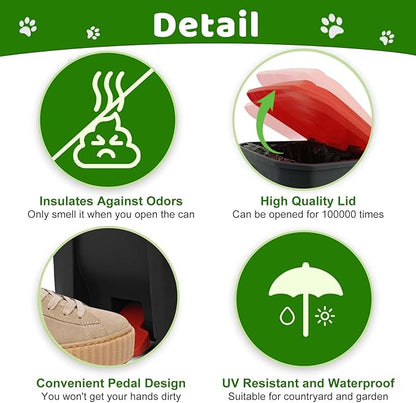 Dog Poop Trash Can Outside, 20L/5Gallon Dog Waste Trash Can with Lid, Pedal and Removable Inner Waste Bin, Pet Poop Bucket with 100 Bags, Red