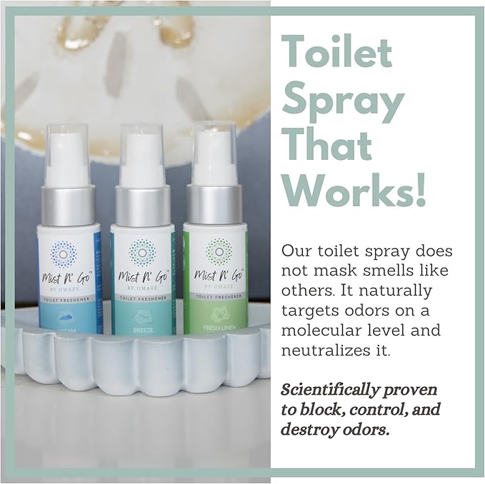 Mist N' Go by Omaze Travel Toilet Spray Odor Eliminator - Toilet Freshener for Bathroom Air Deodorizer - Clean Mix, Travel Size (3x1oz)
