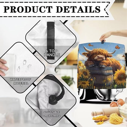 Kitchen Aid Stand Mixer Covers Highland Cow Sunflower Kitchen Appliance Dust Covers Protective Compatible with 6-8 Quart Kitchen Aid Stand Mixer