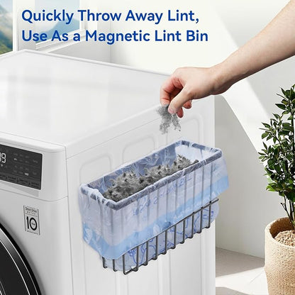 Magnetic Dryer Ball Holder and Magnetic Hanger Holder for Laundry Room Organization and Storage, Magnetic Lint Bin for Laundry Room, Iron Basket Dryer Ball Container for Laundry Room Storage (Gray)