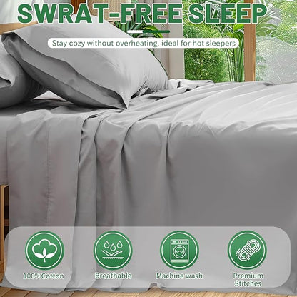 Extra Deep Pocket King Sheets 18-24 Inch 100% Egyptian Cotton 1000 Thread Count Sateen Weave Soft Breathable 4 Pieces（King，Grey）