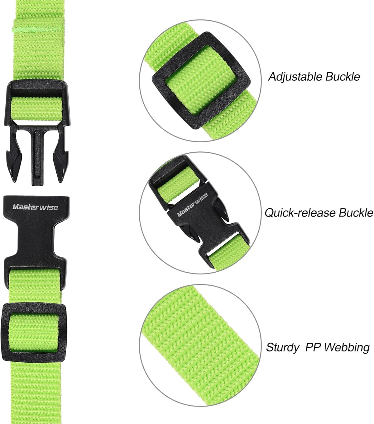 Buckle Straps with Clips, Adjustable Nylon Straps with Buckle, Packing Strap, Green 4 Pack (4‘x0.75“)