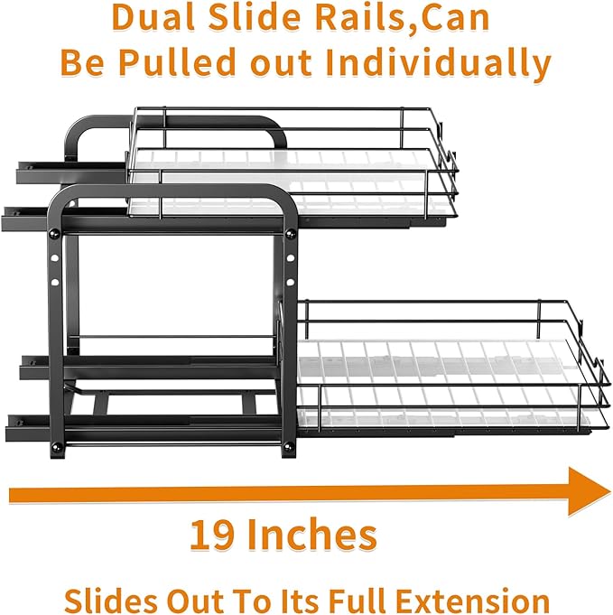 RCHYFEED Spice Organization for Cabinet,2 Tier Pull out Spice Rack Organizer for Inside Cabinets & Pantry, Slide out Heavy Duty Spice Shelf Rack for Kitchen Seasoning (11.5" Wx10.5 Dx9.5 H)