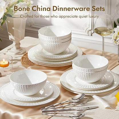 64Pc Bone China Dinnerware & Silverware Set,