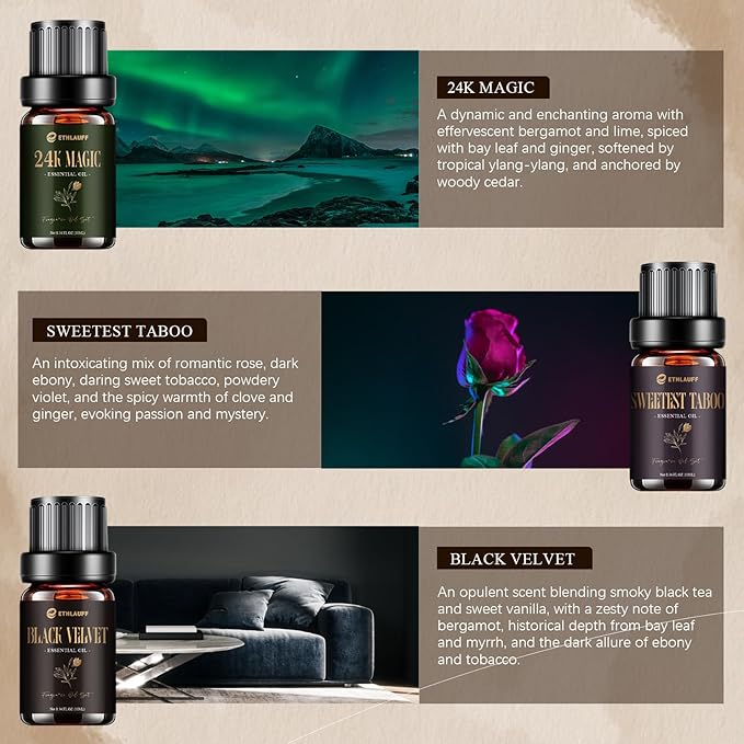 Hotel Diffuser Oils, Hotel Collection Diffuser Oil, Luxury Essential Oil Set for Diffuser, Soap & Candle Making Scents - My Way, Dream On, Cabana, 24k Magic, Black Velvet, Sweetest Taboo