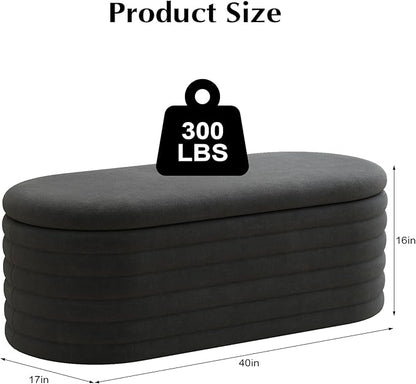 Storage Ottoman Bench, 40" Storage Bench, Upholstered Fabric Storages Benches End of Bed Stool with Safety Hinge, Shoe Storages Benches for Bedroom, Living Room, Entryway, Closet, Black