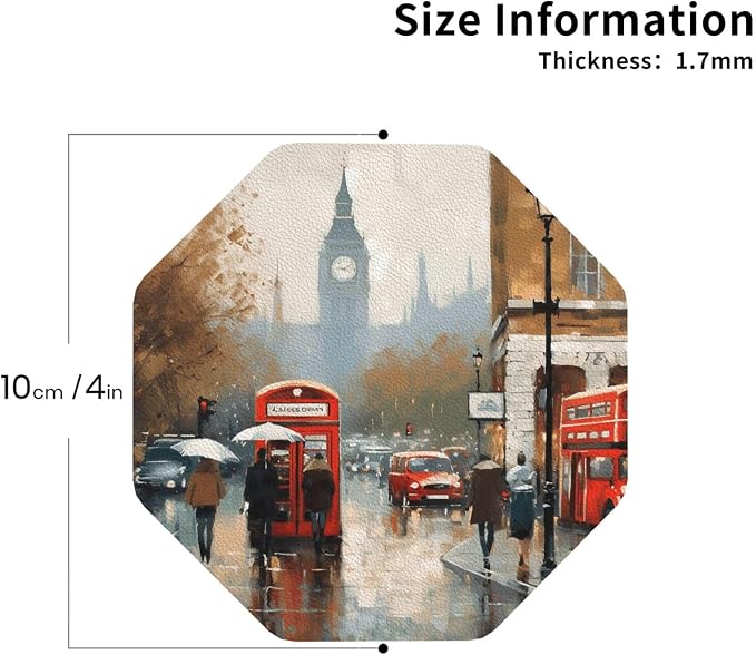 4Pcs Leather Coaster for Drinks London Impression Cup Coasters Aesthetic Drink