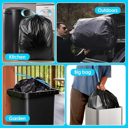 Teivio 20 Gallon 60 Counts (fit 18-20 Gal) Large Drawstring Trash Bags Strong Tall Kitchen Compactor Bags Garbage Bags for Home/Office/Light Residential Waste/Outdoor Trash Can, Lawn，Black Trash Bags