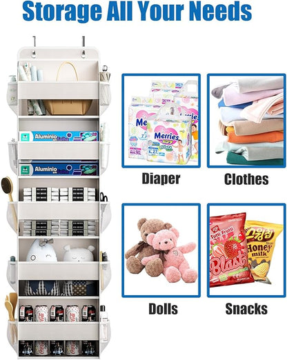 Over The Door Storage Organizer, RV Bathroom Organizer, Over The Door Organizer Camper Storage and Organization, 5 Shelf Hanging Over Door Organizer for Camper, Bathroom, Bedroom, Closet-Beige
