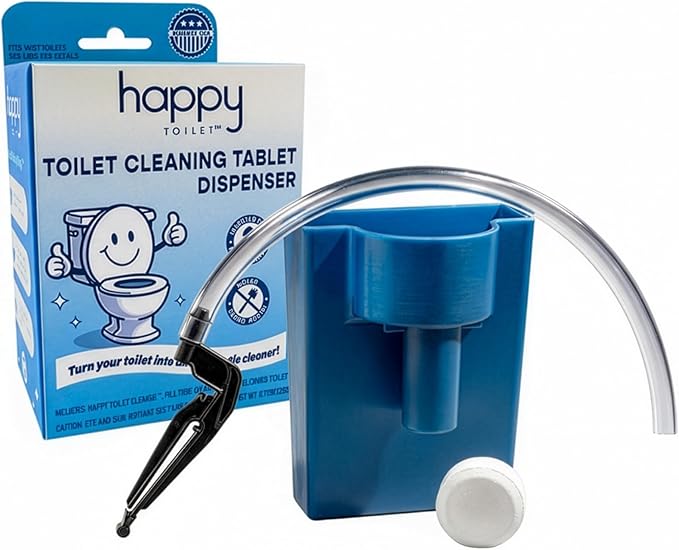 Happy Toilet Cleaner – Self-Cleaning Toilet System | Easy Install Toilet Tablet Holder for a Deep Clean with Every Flush | Made in the USA
