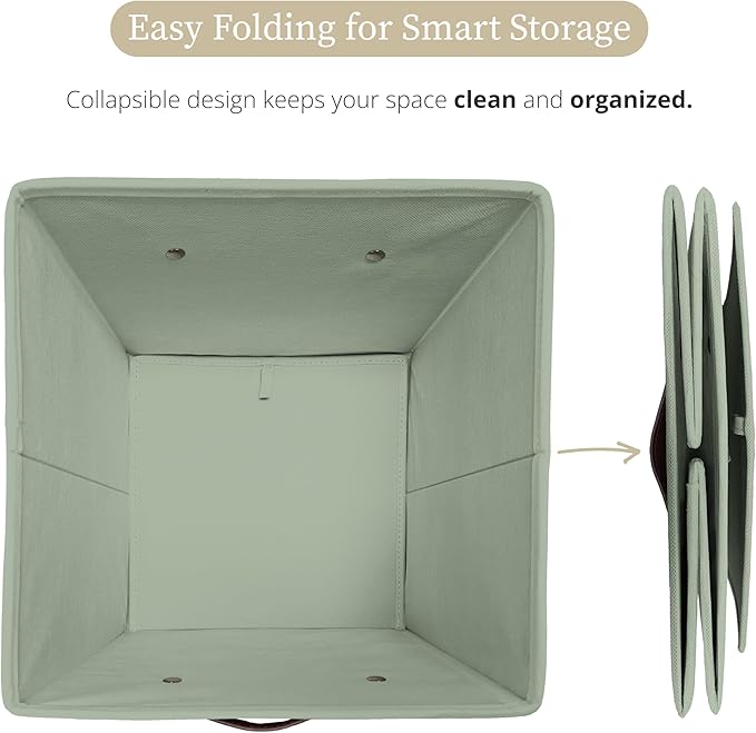 DECOMOMO Storage Bins, Cube Storage Bin with Labels, Fabric Storage Cubes for Shelves (10.5" x 11" / 6pcs, Sage Green)