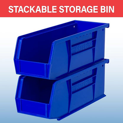 Akro-Mils 30224 AkroBins Plastic Storage Bins, Space-Saving Stackable Bins for Garage, Pantry, Craft Organization, 11" L x 4" W x 4" H, Blue, 12-Pack