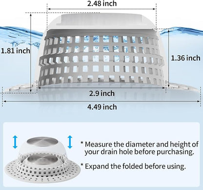 Shower Drain Hair Catcher, Bathtub Drain Cover Foldable Silicone Shower & Tub Protector for Pop-Up & Regular Drains
