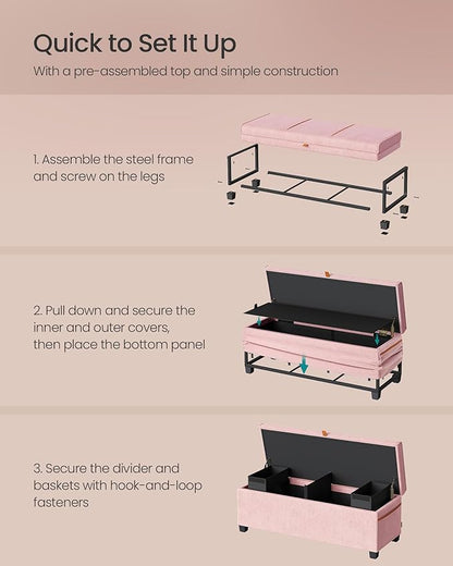SONGMICS Storage Ottoman Bench, Storage Chest, 15.7 x 43.3 x 15.7 Inches, End of Bed Bench, 27 Gal. (103 L), for Bedroom, Entryway, Living Room, Jelly Pink ULSF533R01