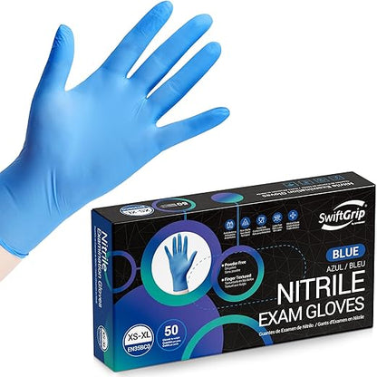 Disposable Nitrile Exam Gloves, Blue, Nitrile Gloves Disposable Latex Free, Medical Gloves, Cleaning Gloves, Food-Safe Rubber Gloves, Powder Free, Non-Sterile, 50-ct Box (Medium)