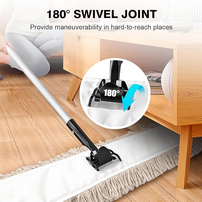 Commercial Dust Mop & Floor Sweeper，48" Industrial Dry Mop with Heavy Duty Long Handle, Premium Cotton Dust Mop Head for Hardwood Floors, Industrial, Commercial, and Residential Cleaning