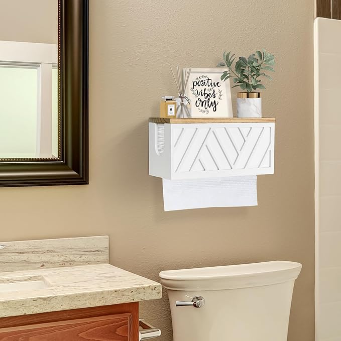 Paper Towel Dispenser Wall Mount, Paper Towel Holder Wall Mounted with Lid, Solid Wood Commercial C-Fold, Z-Fold, Trifold Hand Paper Towel Holder Dispenser Hand Towel Holder for Bathroom Kitchen Decor