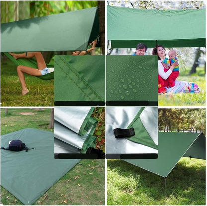 Camping Hammock with Rain Fly Tarp Mosquito Net Heavy Duty Tree Straps Portable Double Parachute Hammocks Tent Waterproof Rainfly Set Black