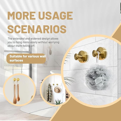 4 Pcs Suction Cup Hooks for Shower，Removable Hooks，Towel Hook，Suction Hook for Bathroom, Bedroom, Glass Window (Gold)