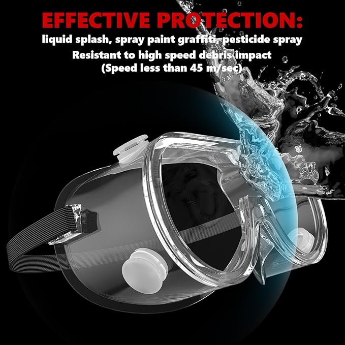 Super More 2PCS Anti-Fog Protective Safety Goggles Clear Lens Wide-Vision Adjustable Chemical Splash Eye Protection Soft Lightweight Eyewear