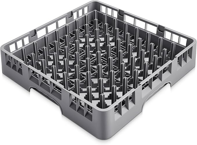 Commercial Dishwasher Tray Rack Polypropylene Full Size Flatware Rack for Bowls Plates Knives Forks Cups(19.7 x 19.7 x 3.97 Inch,Peg Dish,Gray)