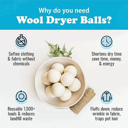 Smart Sheep Wool Dryer Balls - 6-Pack - XL Premium Natural Fabric Softener Award-Winning - Wool Balls Replaces Dryer Sheets - Wool Balls for Dryer - Laundry Balls for Dryer (Marching Penguins)