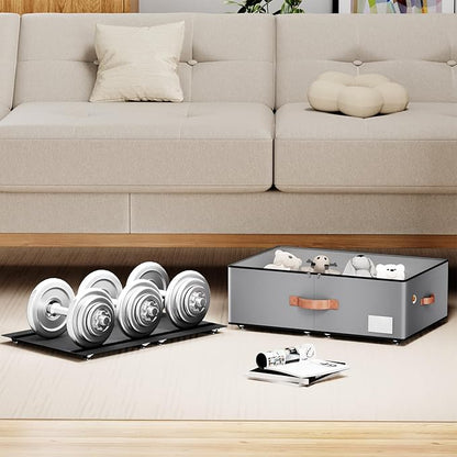 Under bed Storage With Wheels,Large Capacity 10 inches Height Storage Bins,Rolling Under bed Shoe Storage Containers,Under bed Storage Drawers for clothes & blankets