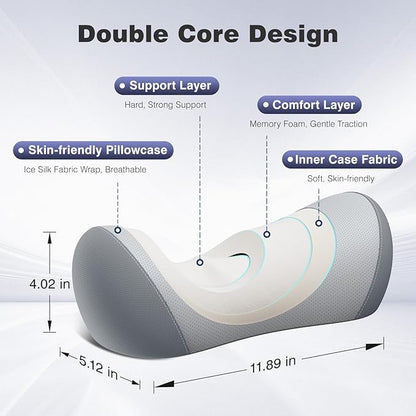Neck Cervical Pillow Cervical Traction Device Lumbar Support Memory Foam Roll Pillow Muscle Relief Shoulder Pain Relaxer Grey