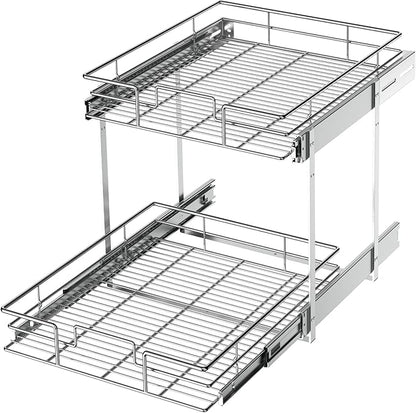 LOVMOR 2 Tier Individual Pull Out Cabinet Organizer 15½" W x 21½" D, Slide Out Kitchen Cabinet Storage Sliding Shelves