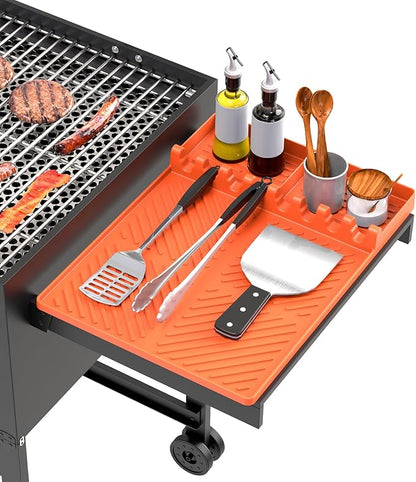 Silicone Grill Mat Compatible with Blackstone, Silicone Griddle Tools Mat with Drip Pad, Spatula Mat for Outdoor Grill Kitchen Counter (Orange)