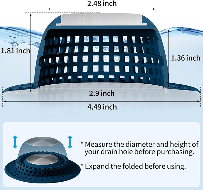 Shower Drain Hair Catcher, Bathtub Drain Cover Foldable Silicone Shower & Tub Protector for Pop-Up & Regular Drains