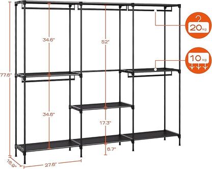 Clothes Rack, Portable Closet, 80.7 Inch Extra Large Capacity Wardrobe Closet, Clothes Storage Organizer with Shelves and 5 Hanging Rods, Easy to Assembly, Black PCT036B01