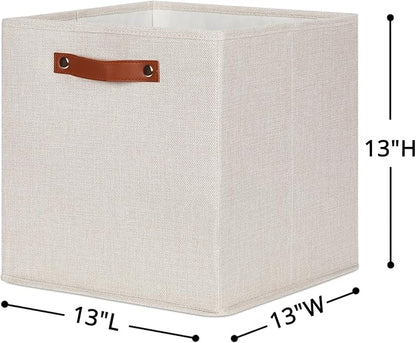 HNZIGE Large Storage Baskets Set of 4 Collapsible Storage Baskets,13x13 Storage Cube Bins with Handles,Foldable Storage Cube Bins for Shelves(cream)