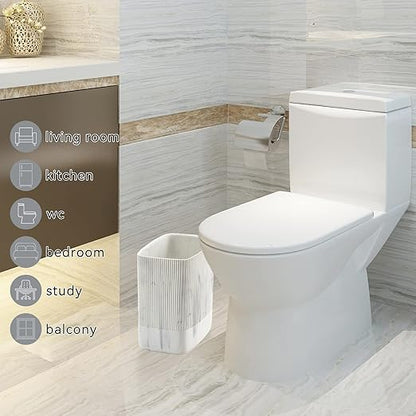 Polytree Bathroom Trash Can 1.8 Gallon(7 Liter) Small Kitchen Garbage Can,Decor Wastebasket for Bedroom Office,Resin Marble White