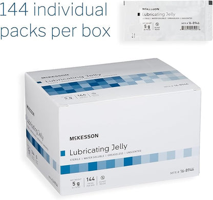 McKesson Lubricating Jelly, 5 g [144 Count] Water Based Non-Sticky Lube, Water Soluble Lubricant Gel - for Surgical, Medical, Personal – Sterile Individual Packets