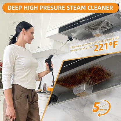 Pressurized Handheld Steam Cleaner,High Pressure Steam Cleaner for Home,6-Level Adjustable Handle,15s Heat-Up & 40.58oz Tank,Portable Steamer for Cleaning Stubborn Dirt,Grease,Tile Grout,Floor,Car