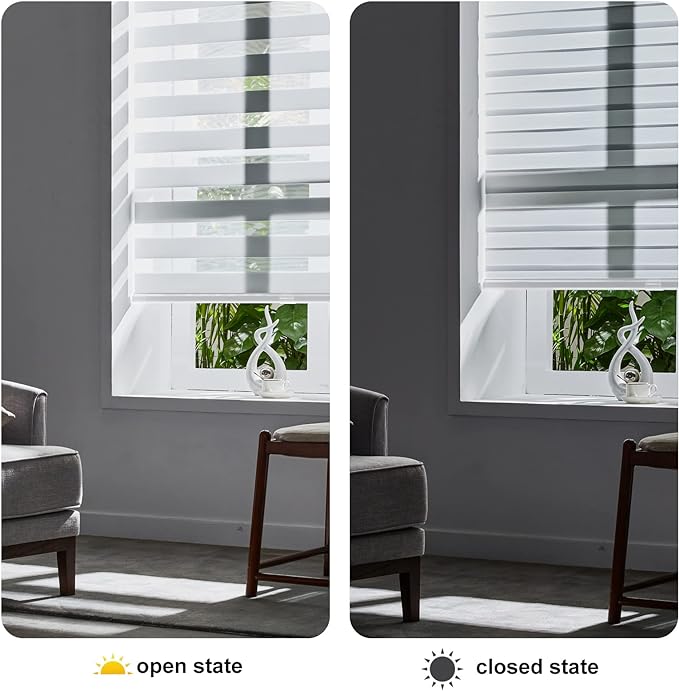 Persilux Zebra Cordless Roller Shades for Windows, Privacy Blinds (16" W x 64" H, White) for Sliding Door, Light Control for Day and Night, Home and Office