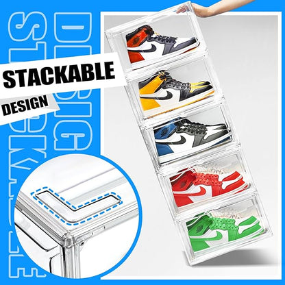 4 Pack Acrylic Shoe Boxes Sneaker Storage for Sneakerheads Clear Plastic Stackable Boot Shoe Collectibles Display Case, Size 13