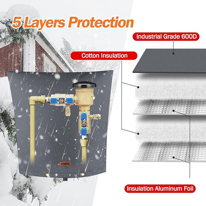 TOHONFOO Backflow Preventer Pipe Insulation Cover (5°F) - Irrigation Sprinkler Valve Insulated Pouch - Water Well Pump Cover - Sturdy 5 Layers for Winter Freeze Protection, 24" W x 26" H, Grey