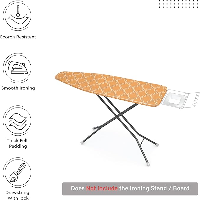 Encasa XO Ironing Board Cover and Pad 42"x14" - Thick 3mm Felt Padding, Drawstring Tightening & Lock, Easy Fit, Scorch & Stain Resistant, Fits Medium Ironing Board - Peach Tiles