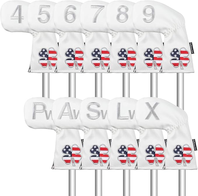 CRAFTSMAN GOLF 11pcs /Set USA US Flag Clover Leather Left Right Black White Green Dark Blue Iron Covers Headcover Also Available for Custom Version with Your Name