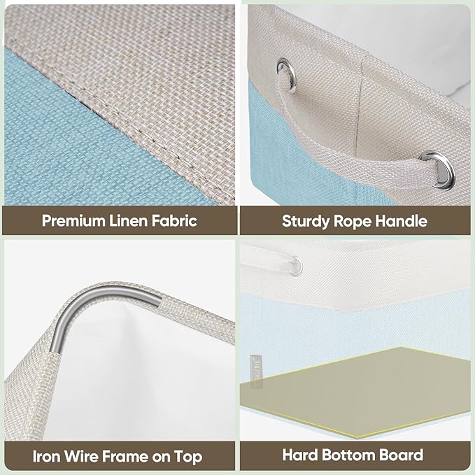 BALEINE 3 Pack Fabric Storage Bins for Shelves, Linen Storage Baskets for Organizing, Decorative Closet Bins for Clothes, Home (Skyblue, 15''x11''x9.5'')