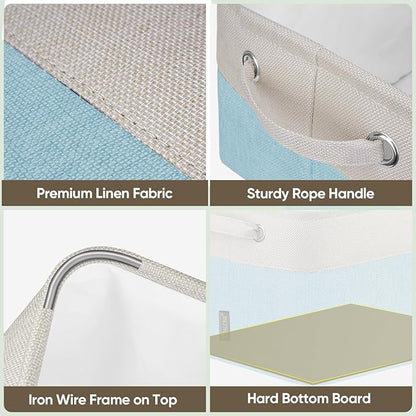 BALEINE 4 Pack Fabric Storage Bins for Shelves, Linen Storage Baskets for Organizing, Decorative Closet Bins for Clothes, Home (Skyblue, 15''x11''x9.5'')