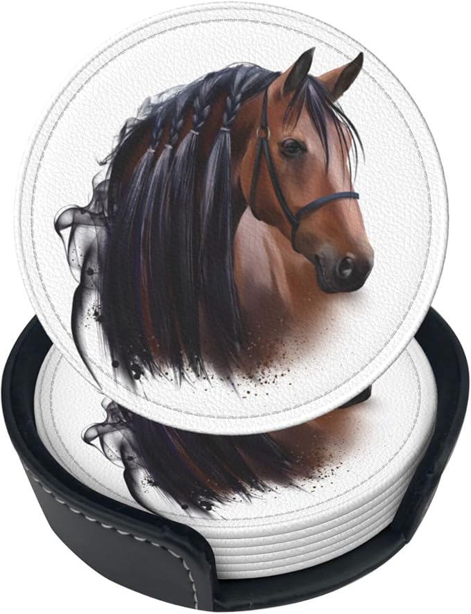6 Pcs Horse Leather Coasters for Drinks