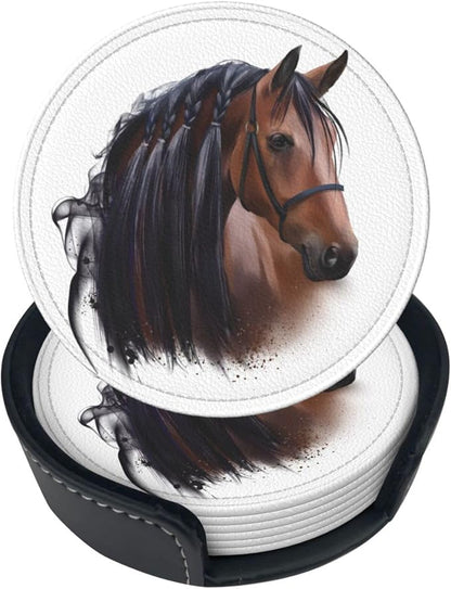6 Pcs Horse Leather Coasters for Drinks