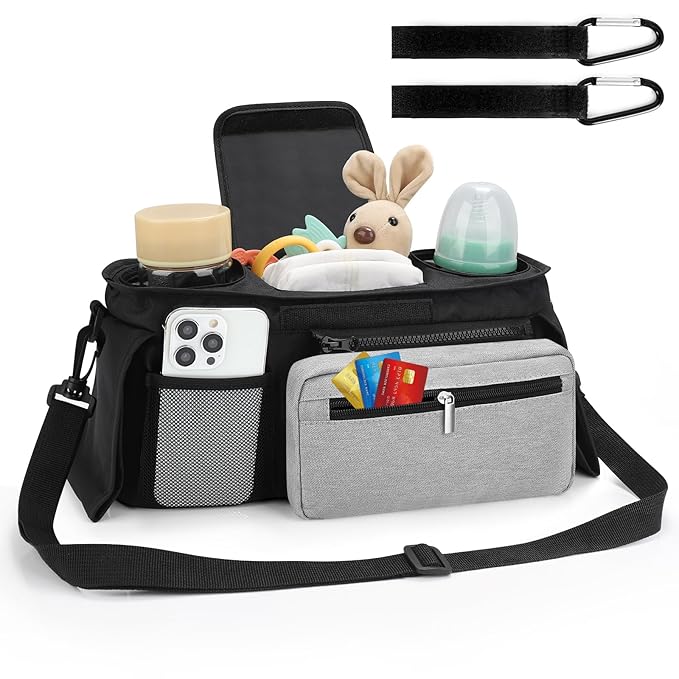 Accmor Universal Stroller Organizer with Insulated Cup Holder Detachable Phone Bag and Shoulder Strap,Stroller Bag Caddy Organizer Fits for Uppababy, Baby Jogger, Britax Strollers